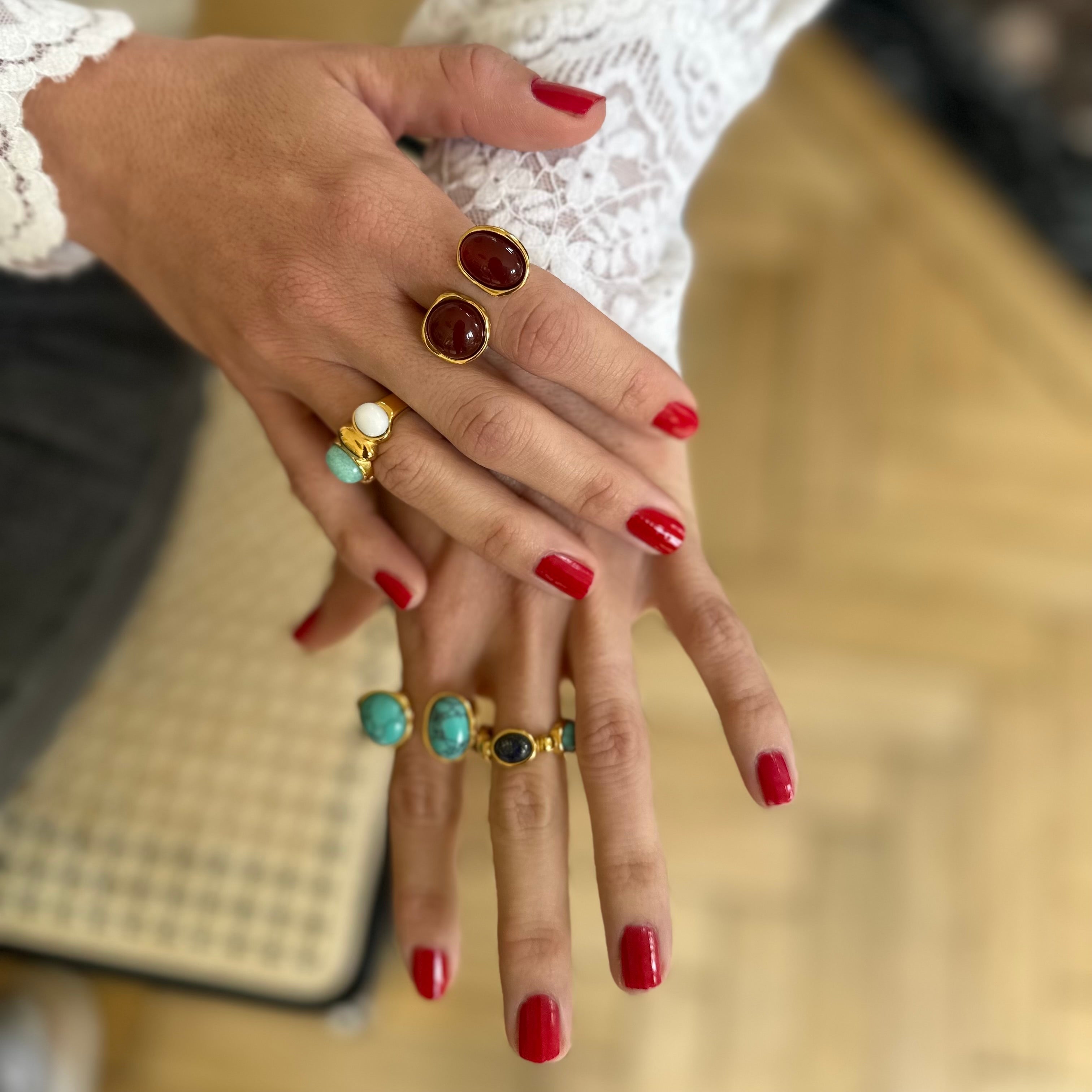 Bague Agathe marron plaqué or 18K