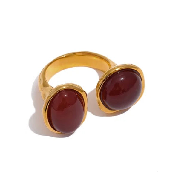 Bague Agathe marron plaqué or 18K