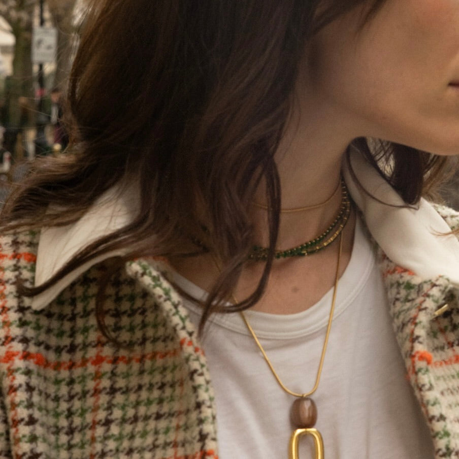 Collier Eucalyptus plaqué or 18k