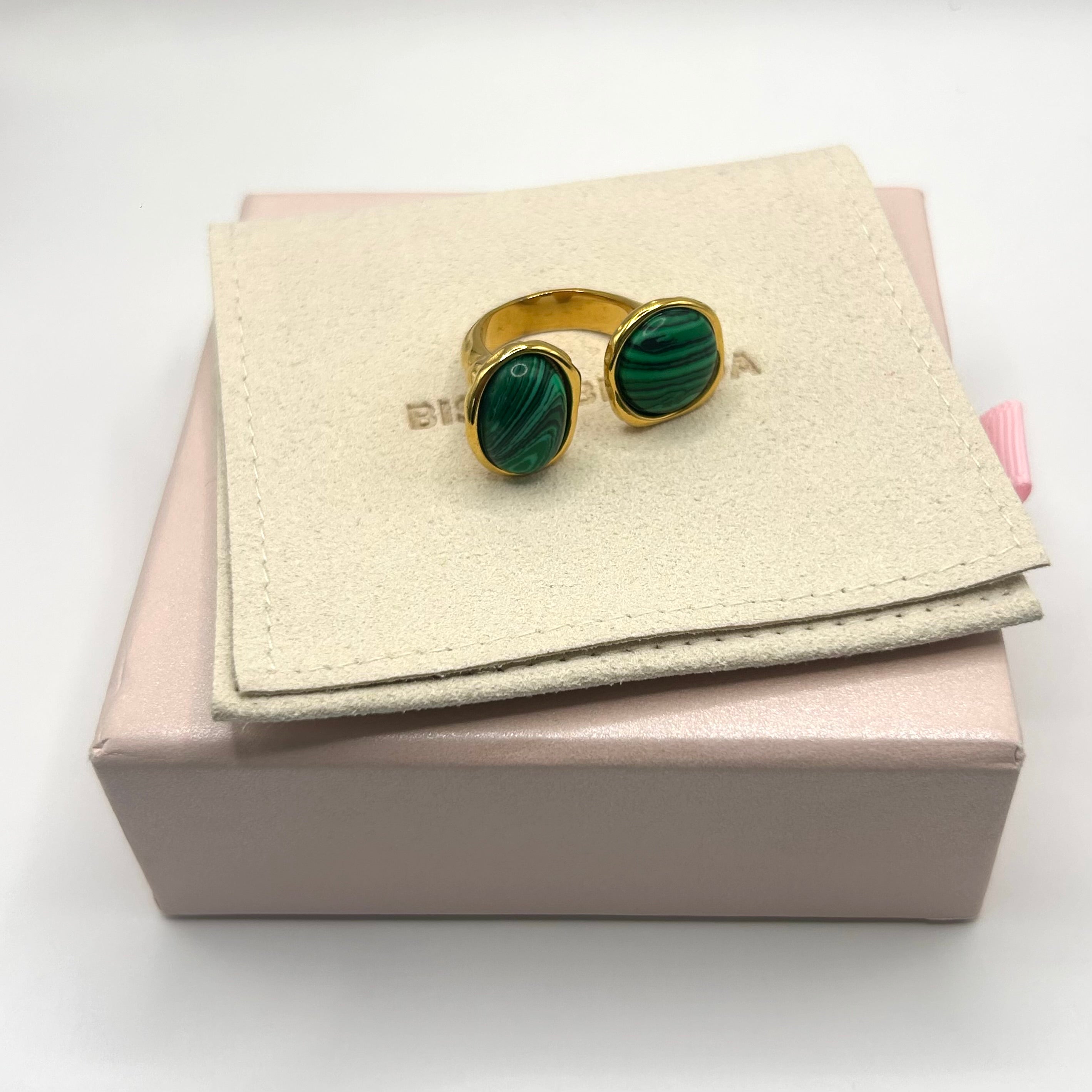 Bague Agathe verte plaqué or 18K