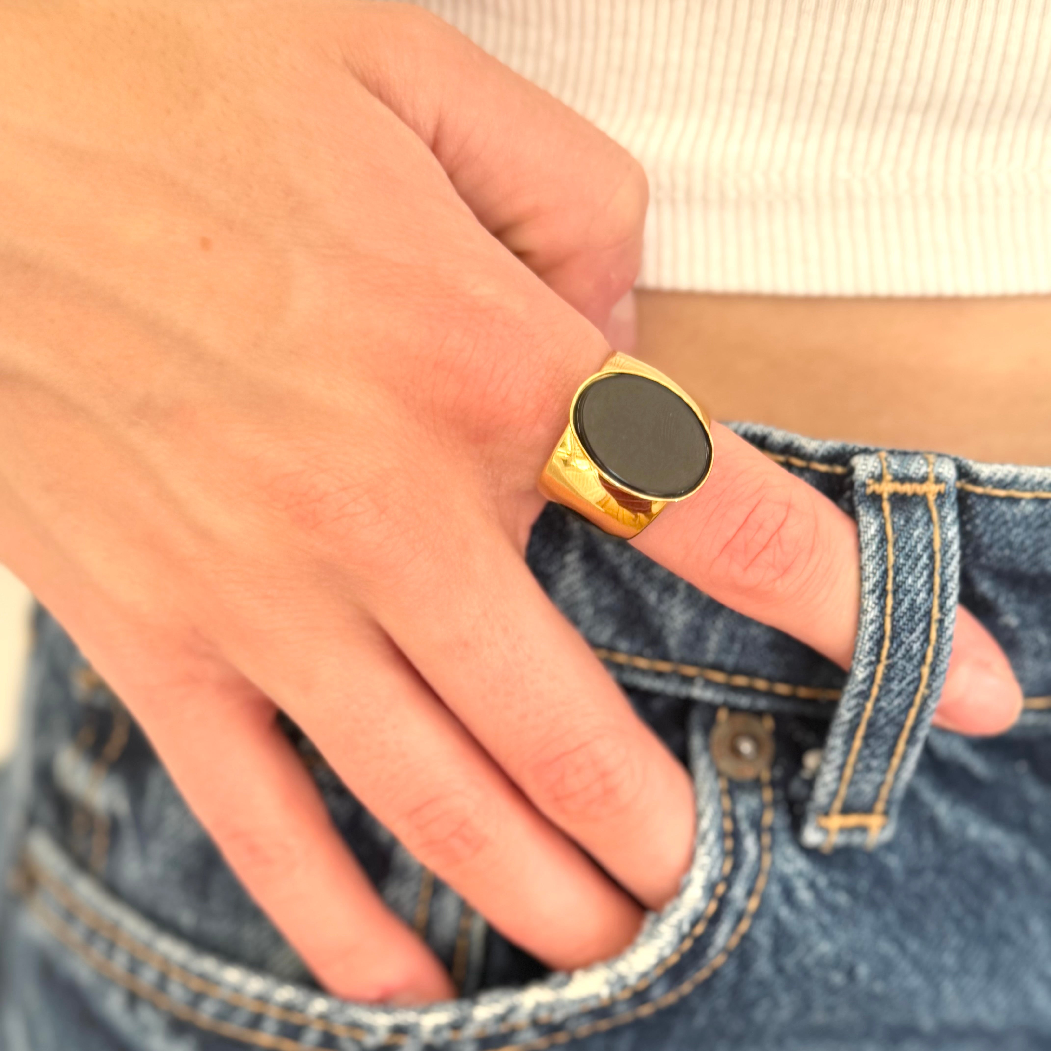 Bague Vertelle noire plaqué or 18K