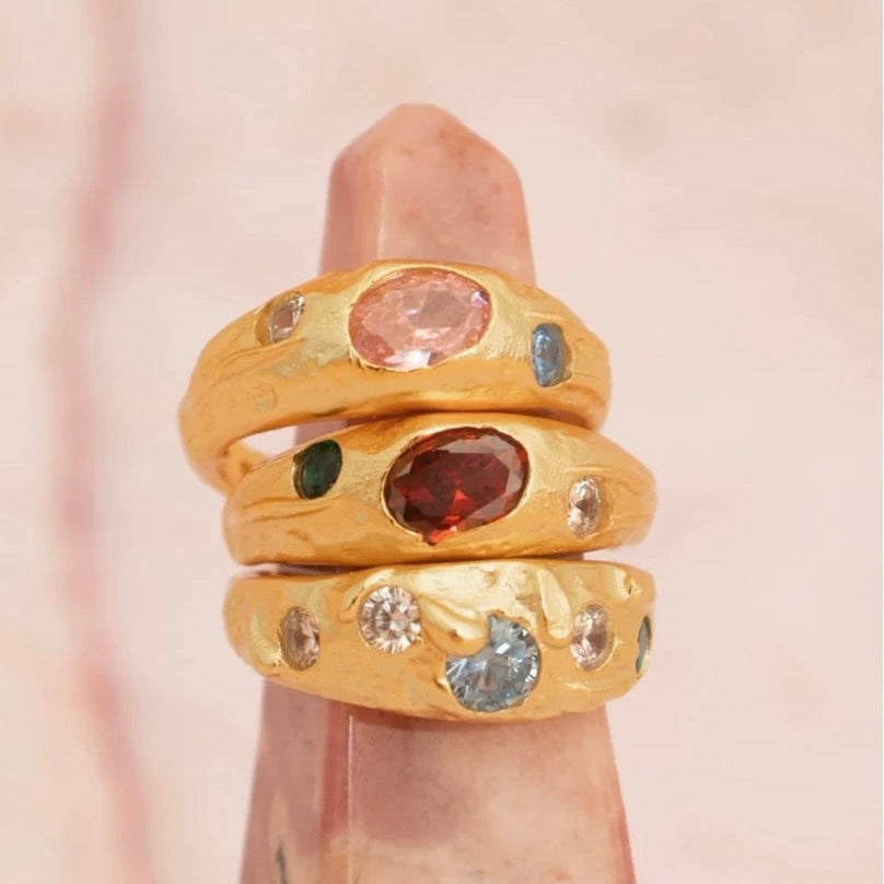 Bague Pierrette rouge plaqué or 18k