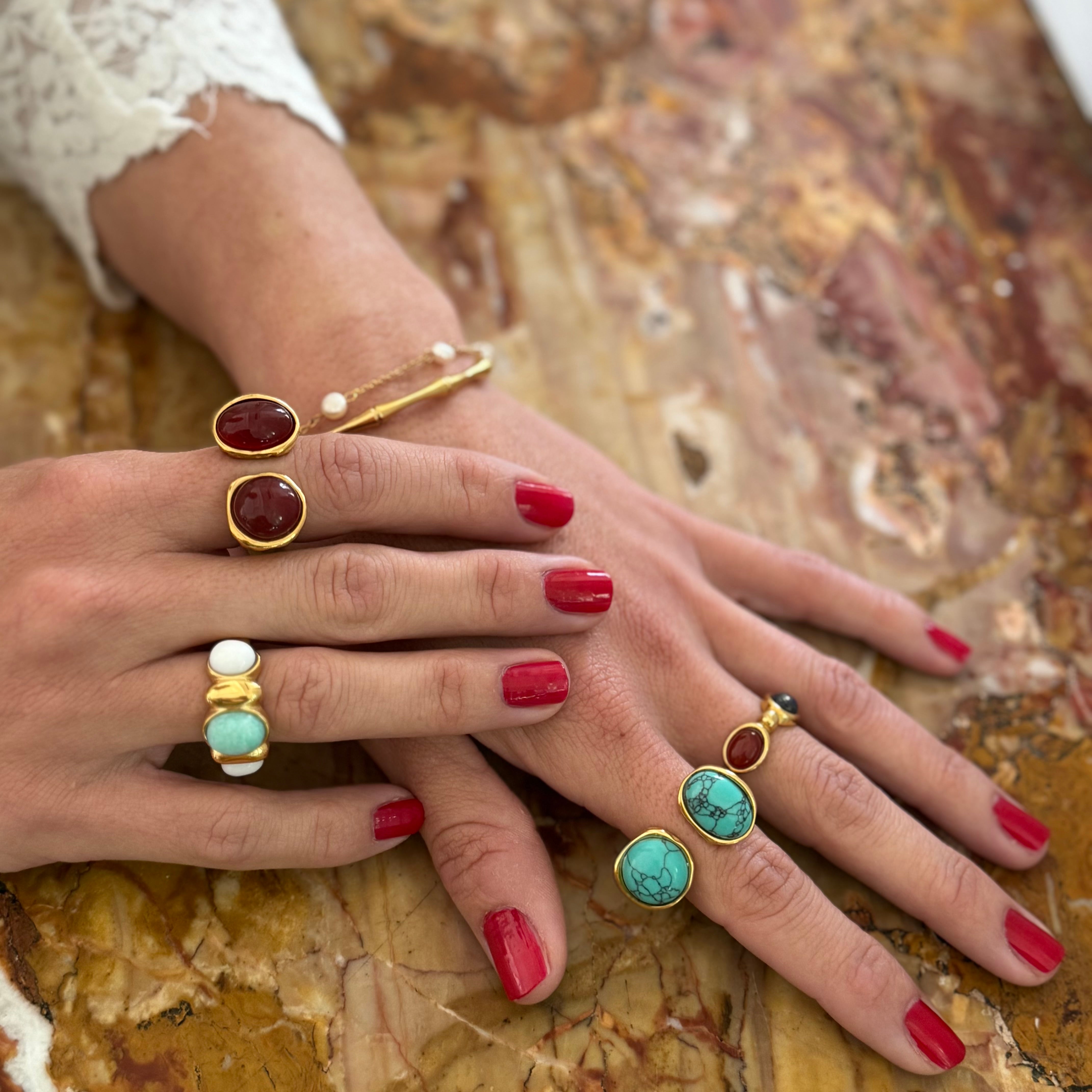 Bague Agathe verte plaqué or 18K
